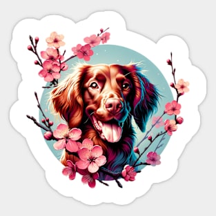 Joyful Boykin Spaniel Amidst Spring Cherry Blossoms Sticker